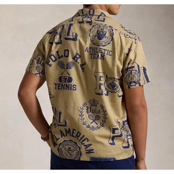 Polo Ralph Lauren Linen Camp Shirt Men's Large Tall American Prep Spellout NWT - Picture 4 of 11